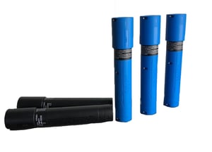 High capacity Savox EXTRACharge Li-Ion Rechargeable battery stick (blue) and the older Savox Li-Ion rechargeable battery stick (black)